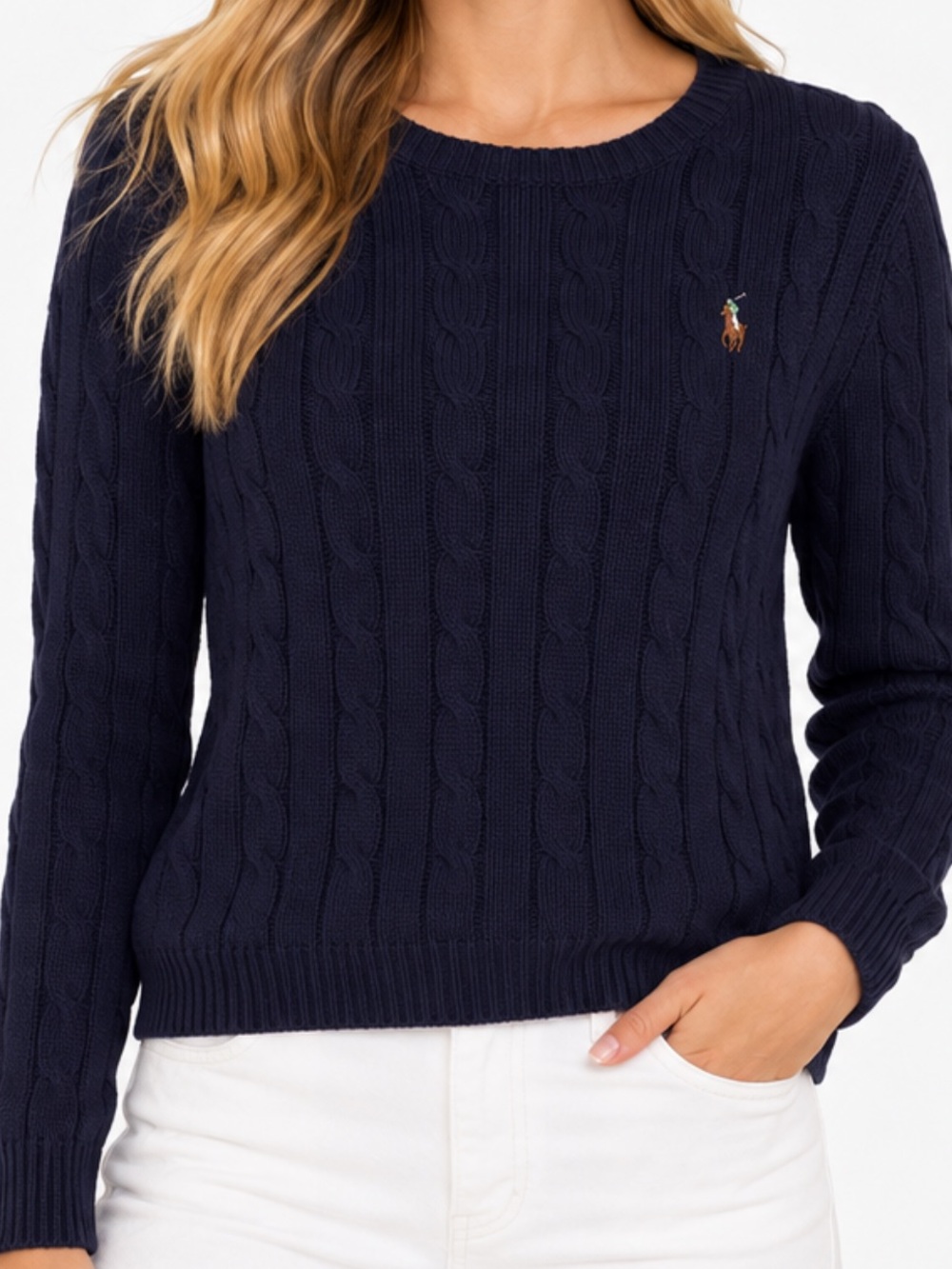 Polo Ralph Lauren Cable Cotton Crewneck Sweater in Navy XL Womens